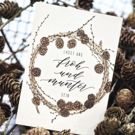 Karte, "lasst uns froh und munter sein", Lärchenkranz
