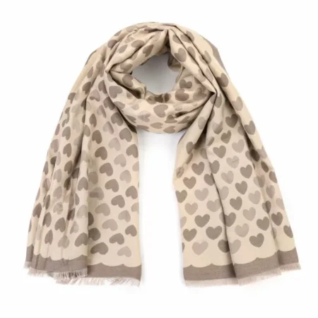 großer Schal "Hearts" grau-beige, Herzen, hearts