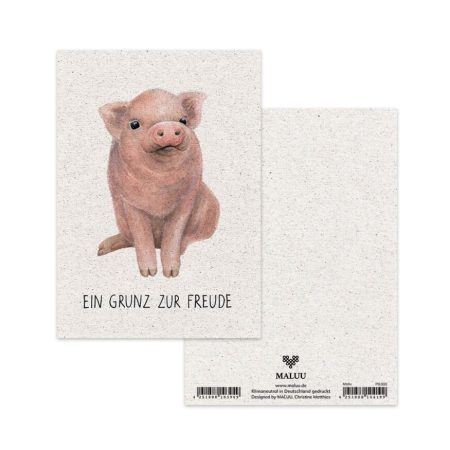 Postkarte, „Ein Grunz zur Freude“ Schweinchen, von Maluu