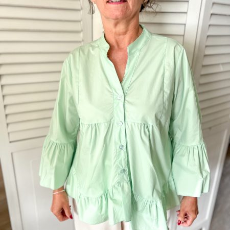 Bluse mit Volants, A-Linie, maigrün