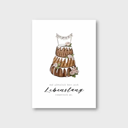 Karte, "lebenslang", Hochzeitstorte