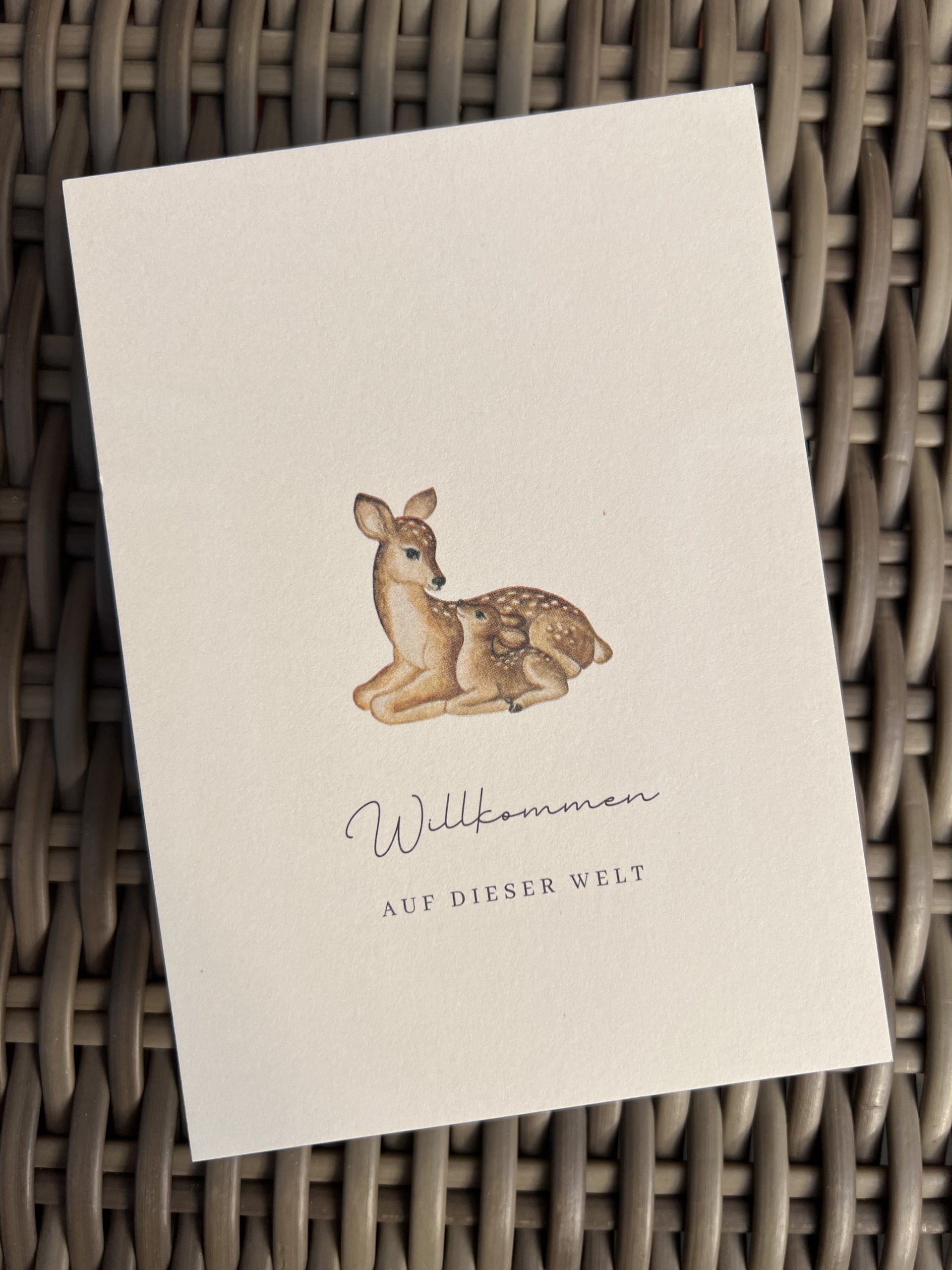 Karte, "Willkommen auf dieser Welt", Reh und Kitz