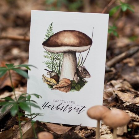 Karte, "gemütliche Herbstzeit", Pilz