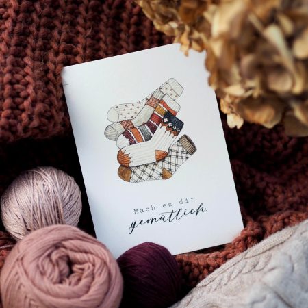 Karte, "Mach es dir gemütlich", Strick-Socken