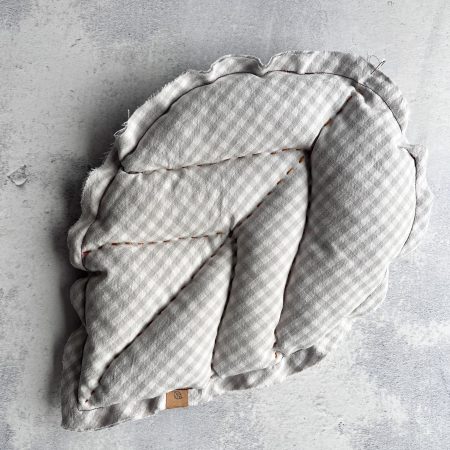 Dekokissen Herbstblatt, Kissen, grau-weiß kariert, HERBST-SALE