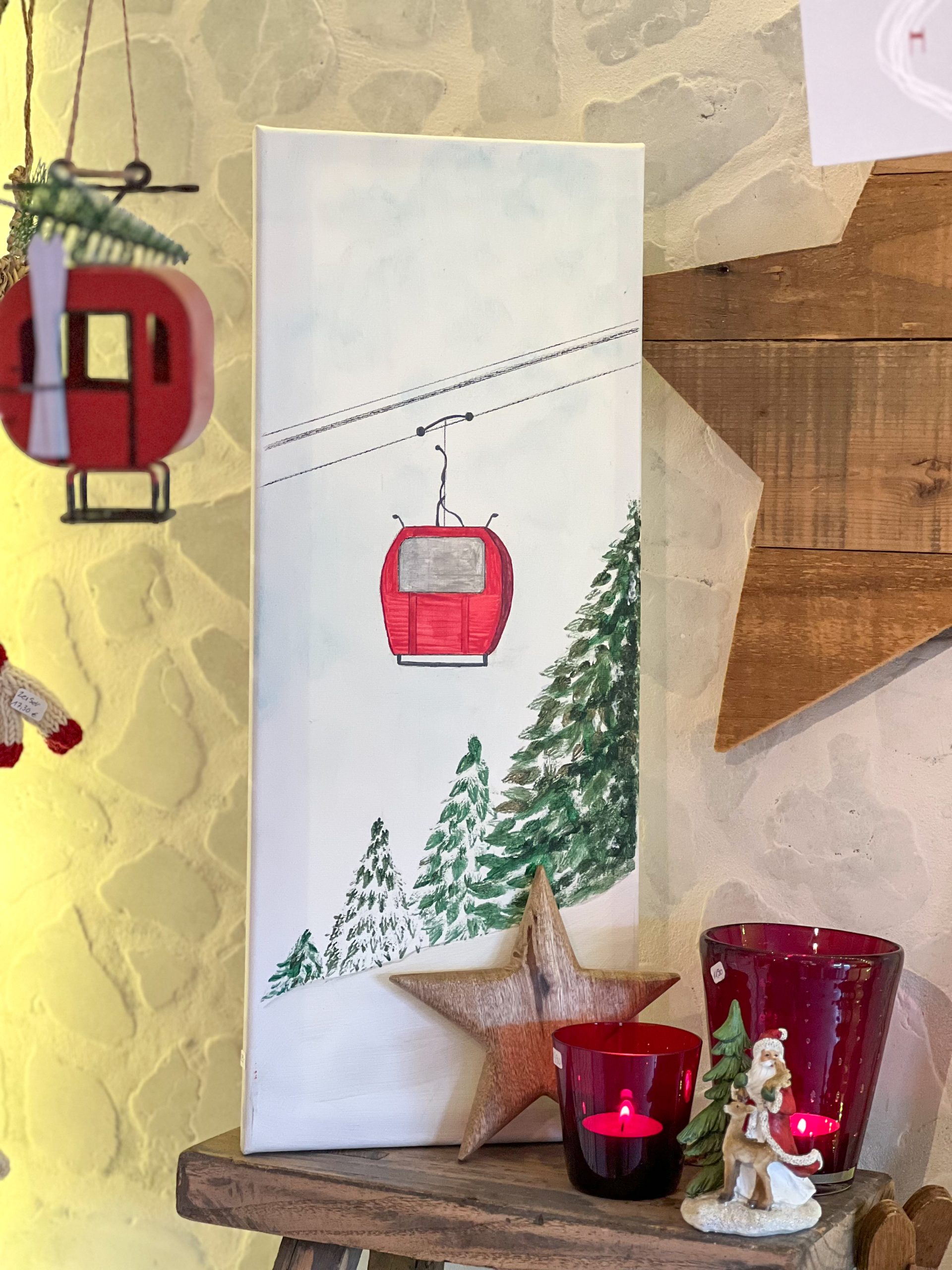 Handgemaltes Leinwand-Bild, "Der Berg ruft", Gondel, Seilbahn