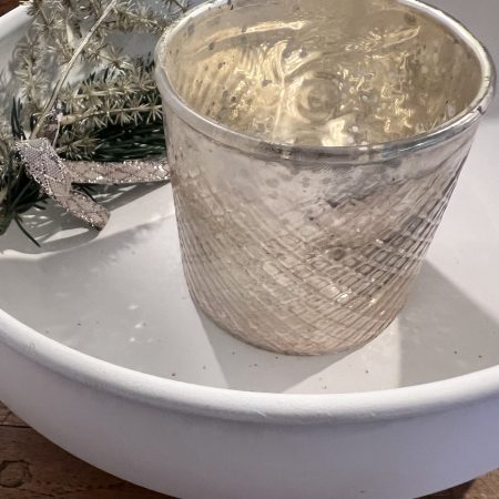 Glas-Windlicht, zartrosa-altsilber