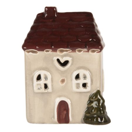 kleines Kermik-Haus, dunkelrot-beige, Herz