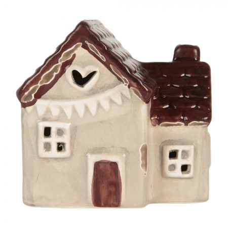 kleines Kermik-Haus, dunkelrot-beige, Anbau, Wimpelkette