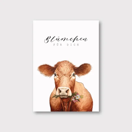 Karte, "Blümchen für dich", Kuh