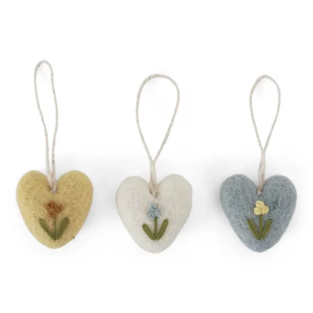 Filz-Mini-Herz, 3 er Set, mit  Blumenstickerei, Hänger