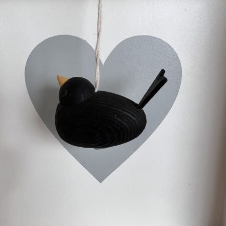 Holz-Vogel, klein, schwarz, zum Aufhängen