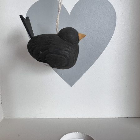 Holz-Vogel, klein, grau, zum Aufhängen