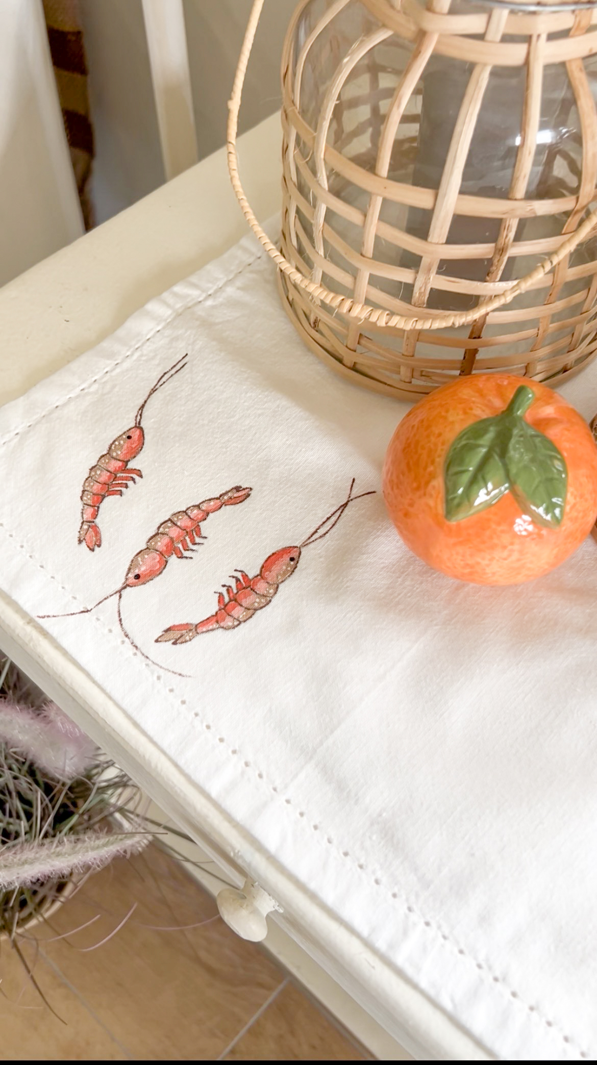 Stoffservietten Shrimps, handgemalt