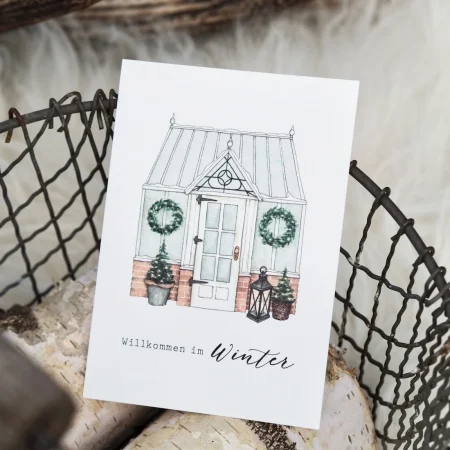 Karte, "Willkommen im Winter", Gewächshaus
