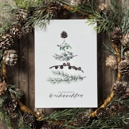 Karte, "gesegnete Weihnachten", Wintergrün